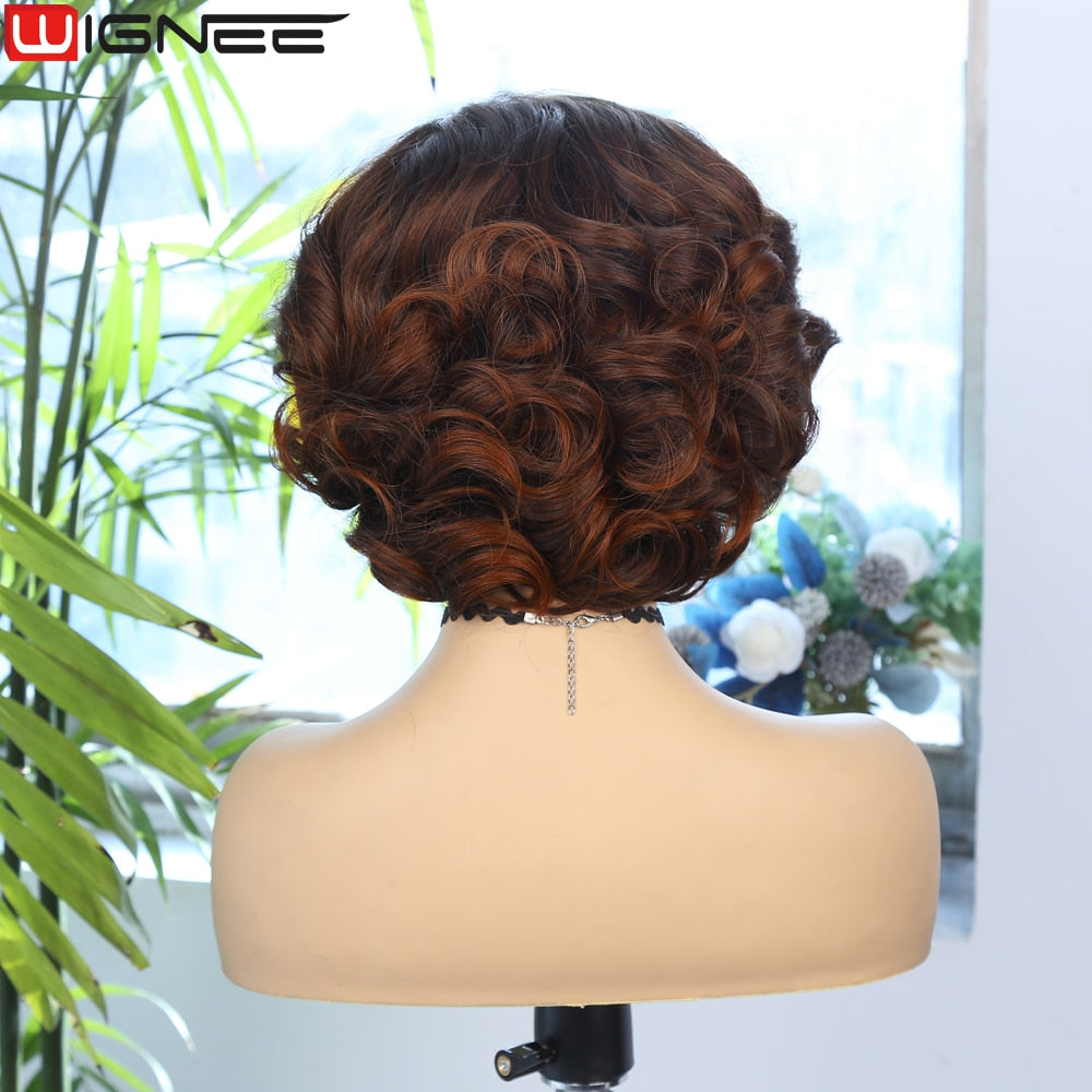 Wignee Body Wave Short Wig Brown Color Synthetic Hair Wigs For Women Side Part Wigs On Sale Clearance Cosplay Wig Daily Use