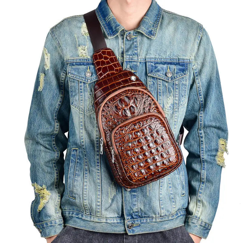 2023 New Fashion Genuine Leather Men Waist Packs Alligator Male Casual Chest Pack Boy Brand Designer Chest Shoulder Package Bag