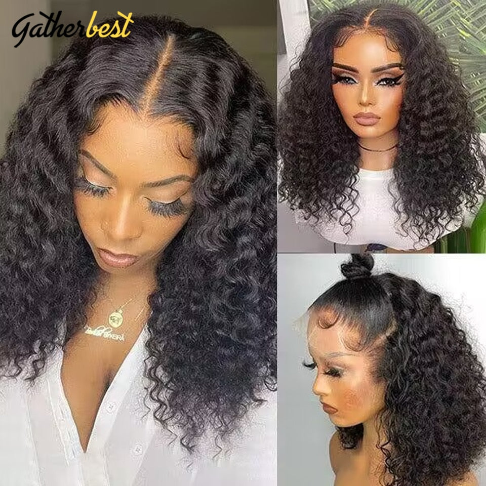 Deep Curly Short Bob Wig 13X4 Lace Front Human Hair Wig For Women Deep Wave Blunt Bob Wig 13x4 HD Transparent Lace Frontal Wigs