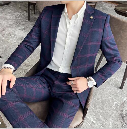 Blazers Pants Vest Set 3 Pieces Set/2022 Men's Business Casual Fashion Three Piece Plaid Suit Jacket Coat Trousers Waistcoat 5XL