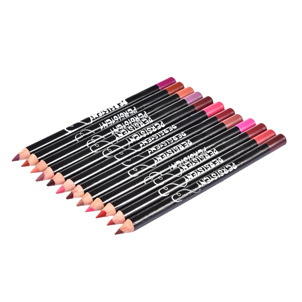12pcs Professional Multi-functional Lipliner Pencil Long Lasting Waterproof Lip Eye Brow Cosmetic Makeup Colorful Lip Liner Pens
