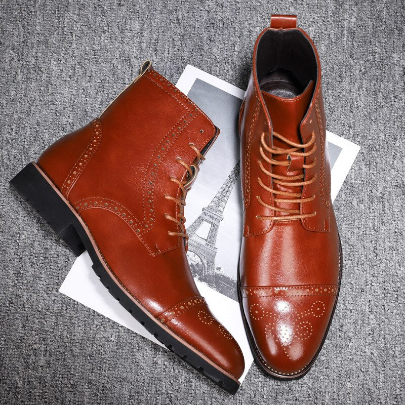 Autumn Winter Elegant Black Dress Shoes Men Brogues Boots Pointed Toe High Formal Shoes for Men Luxury Men's Social Shoe Size 48