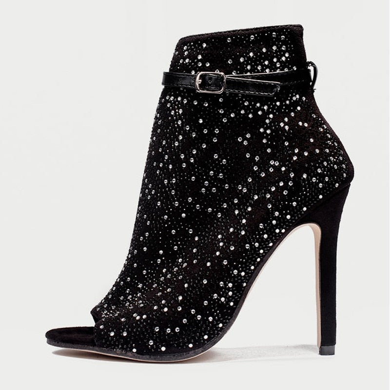 Open Toe Women's Crystal Sandals Ankle Buckle Set High Heels Women's Party Steel Pipe Dance Shoes