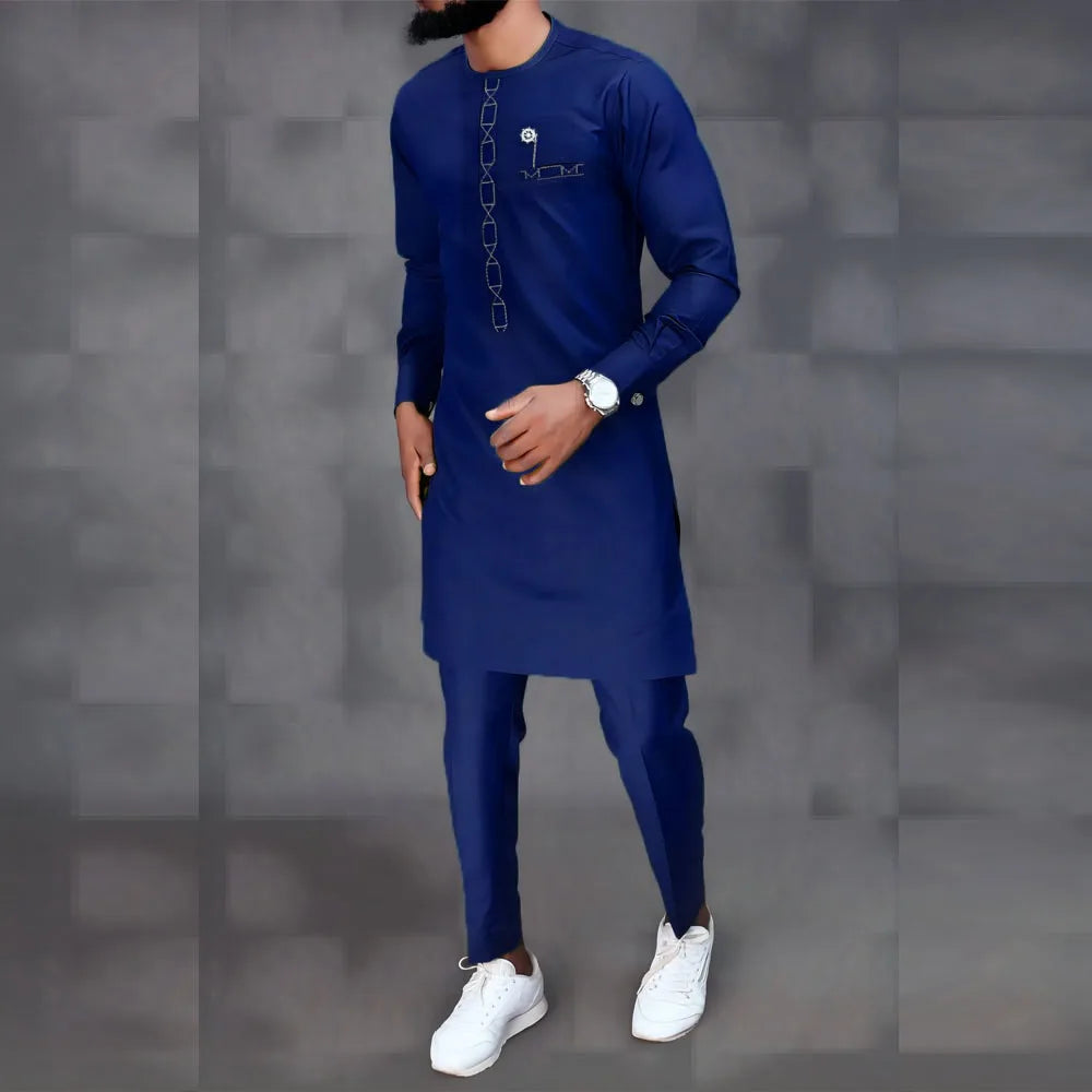 Kaunda Men Suits Solid Zipper Tops Pants Gentleman Man Suit African Kaftan Traditional Clothing 2PCS Wedding Sets Dashiki Wear