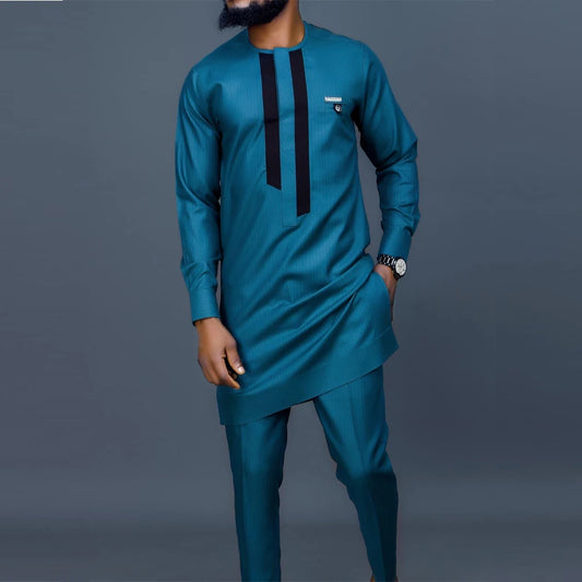 2024Men's Wedding Suit Two-Piece Trousers T-Shirt Suit Men's Elegant Suit Patchwork Crew Neck Classic Men's Social Suit Dress