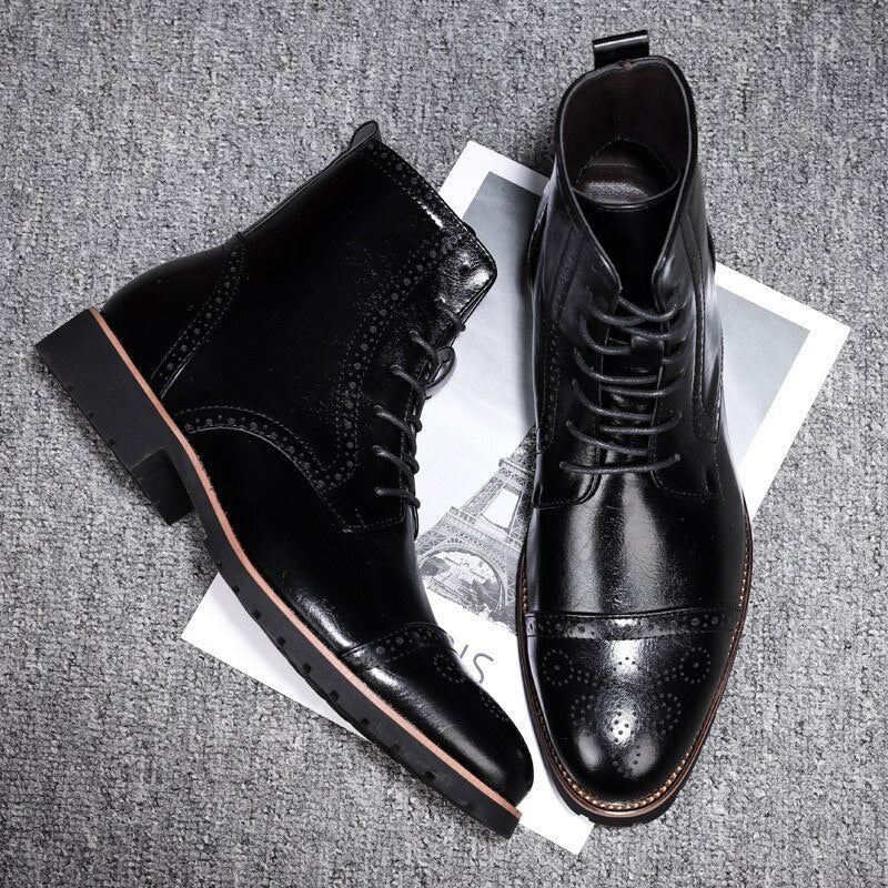 Autumn Winter Elegant Black Dress Shoes Men Brogues Boots Pointed Toe High Formal Shoes for Men Luxury Men's Social Shoe Size 48
