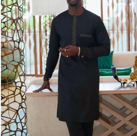 Kaunda Men Suits Solid Zipper Tops Pants Gentleman Man Suit African Kaftan Traditional Clothing 2PCS Wedding Sets Dashiki Wear