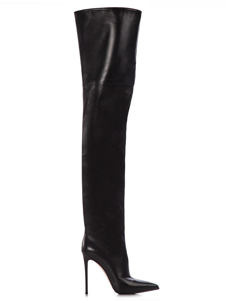 2023 New Super High Heel Boots Women's Stiletto Over Knee Synthetic Leather Socks Woman Boots Slim Fit Thigh High Boots