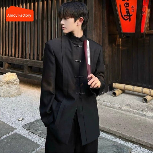 New Chinese Style Stand Collar Chinese Fad Spring and Autumn Leisure Black Suit