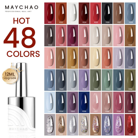 MAYCHAO 12ml Gel Nail Polish Semi-permanent Varnish Hybrid UV Nails Art Glitter 48 Colors Gel Polish Manicure Enamels For Nails