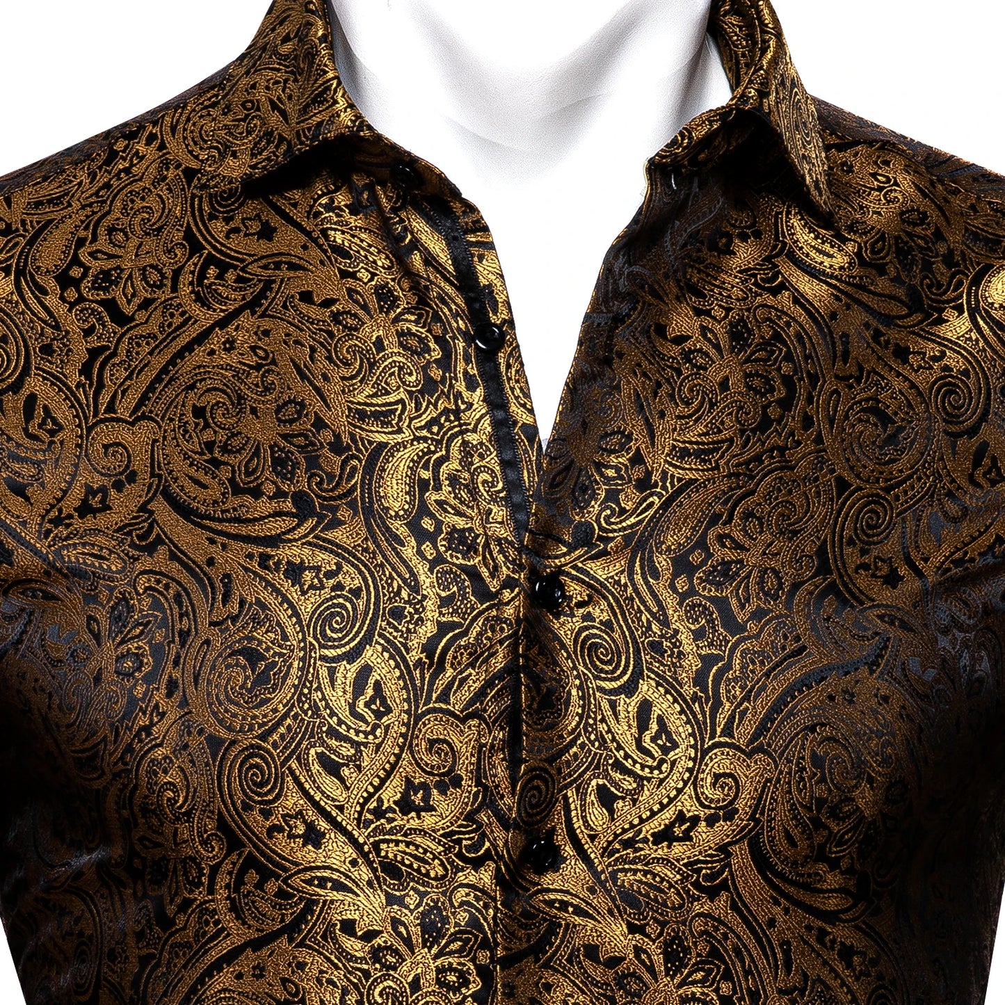 Barry.Wang 4XL Luxury Gold Paisley Silk Shirts Men Long Sleeve Casual Flower Shirts For Men Designer Fit Dress Shirt BY-0061