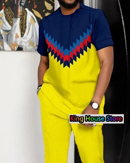 Fashion Trouser Tracksuit For Men Short Sleeve TShirt Long Pants 2 Piece Set Man Oversized Joogers Outfit Street Men Clothes Set