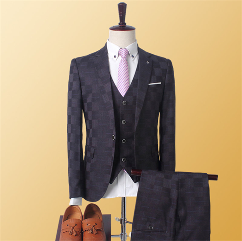 (Blazer +Pants + Vest ) Fashion Men Boutique Plaid Suit 3 Piece Blue / Black New Men's Business Dress Male Slim Fit Clothing