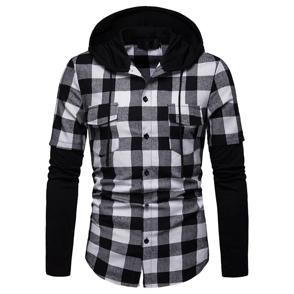 Men's Casual Slim Fit Shirt Fashion Plaid Hooded Dual Pockets Long Sleeve Top Lumberjack Check Shirt Jack Clothes MCL205