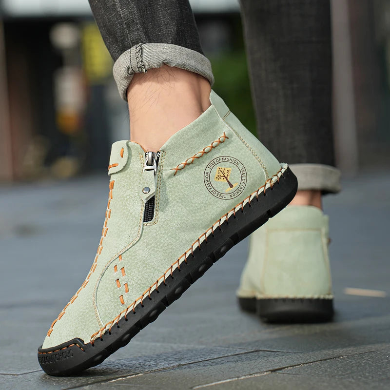 2024 Handmade Leather Boots Men Casual Shoes Ankle Boots Man Autumn Boot Zipper Design Man Shoes Male Hombres Botas Outdoor