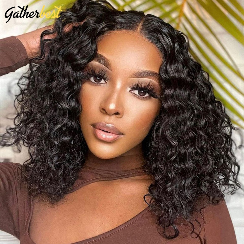 Deep Curly Short Bob Wig 13X4 Lace Front Human Hair Wig For Women Deep Wave Blunt Bob Wig 13x4 HD Transparent Lace Frontal Wigs