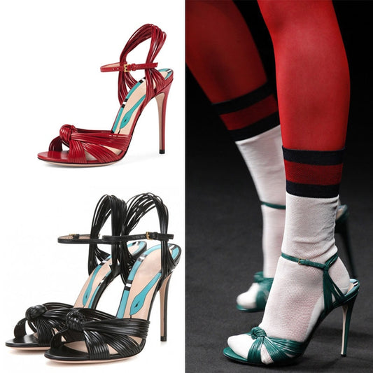 Summer New Show High Heel Sandals with Gold Braided Ribbon Wedding Banquet Thin Heel Large Fish Mouth Women's Shoes