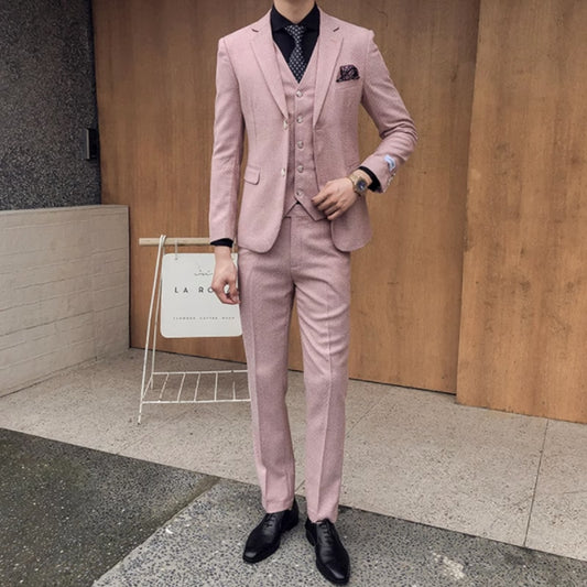 Qj Cinga Boutique Business Twill Suit 3 Piece Slim Fit Clothing Fashion Men Wedding Ball Party Dress Male Suit and Trousers Vest