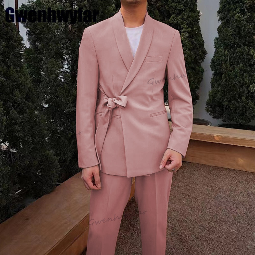 Gwenhwyfar Pink Fashion Men Suit 2 Pcs Blazer Sets Slim Fit Wedding Groomsmen Tuxedo Custom Made Party Prom Suit（Jacket+Pants）