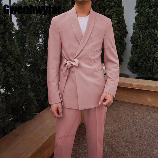 Gwenhwyfar Pink Fashion Men Suit 2 Pcs Blazer Sets Slim Fit Wedding Groomsmen Tuxedo Custom Made Party Prom Suit（Jacket+Pants）